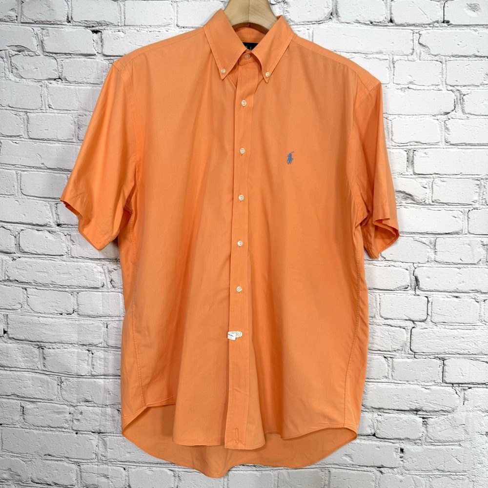 Ralph Lauren Mens Blake Shirt Size‎ M Button Up Short Sleeve Orange Pony Cotton